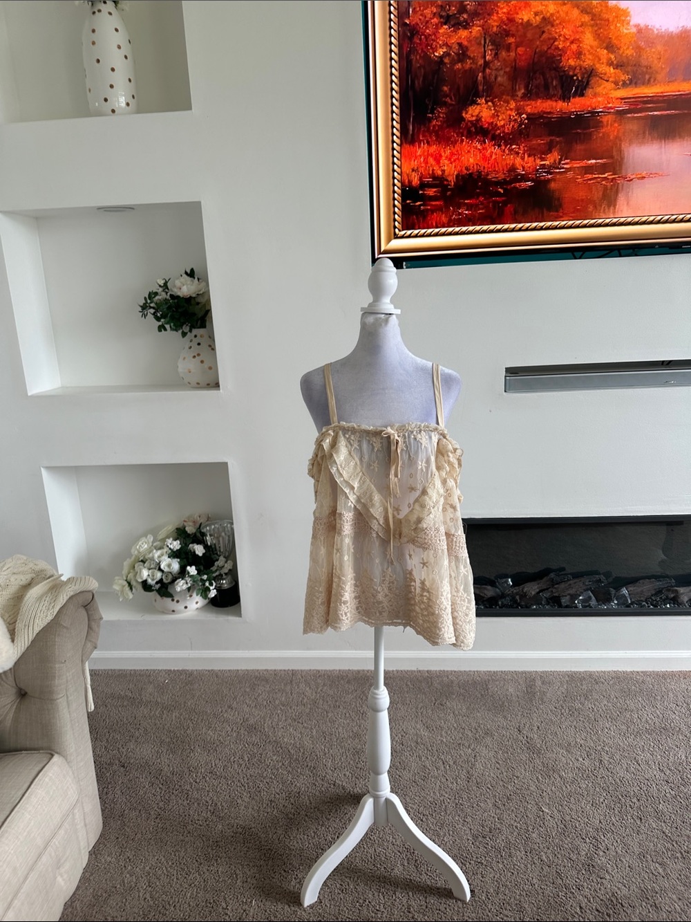 torrid Cream Lace Ruffle Spaghetti Strap Cami